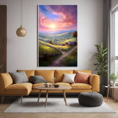 Serene Countryside Sunrise Vreedzame landschapskun Poster