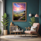 Serene Countryside Sunrise Vreedzame landschapskun Poster