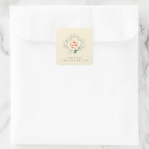 Serene Crème Bloemenschildering in Waterverf Vierkante Sticker