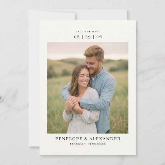 Serene Crème Rustieke Foto Save The Date (Voorkant)