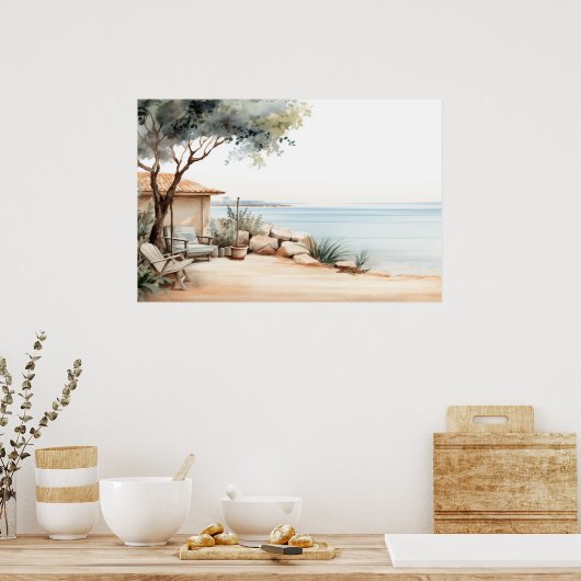 Serene Cyprus: Digitale Waterverf Art Prints (Keuken)