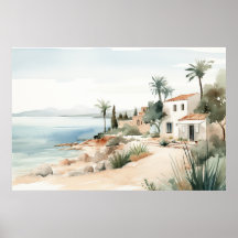 Serene Cyprus: Digitale Waterverf Art Prints