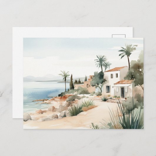 Serene Cyprus: Digitale Waterverf Art Prints Briefkaart (Voorkant / Achterkant)