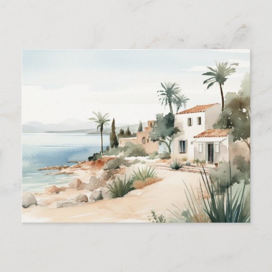 Serene Cyprus: Digitale Waterverf Art Prints Briefkaart (Voorkant)