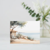 Serene Cyprus: Digitale Waterverf Art Prints Briefkaart (Staand voorkant)