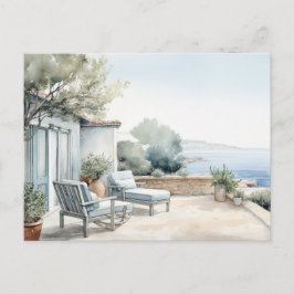 Serene Cyprus: Digitale Waterverf Art Prints Briefkaart