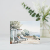 Serene Cyprus: Digitale Waterverf Art Prints Briefkaart (Staand voorkant)
