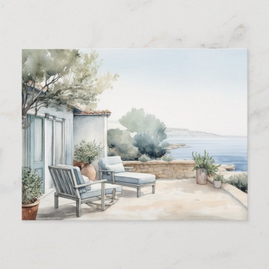 Serene Cyprus: Digitale Waterverf Art Prints Briefkaart (Voorkant)