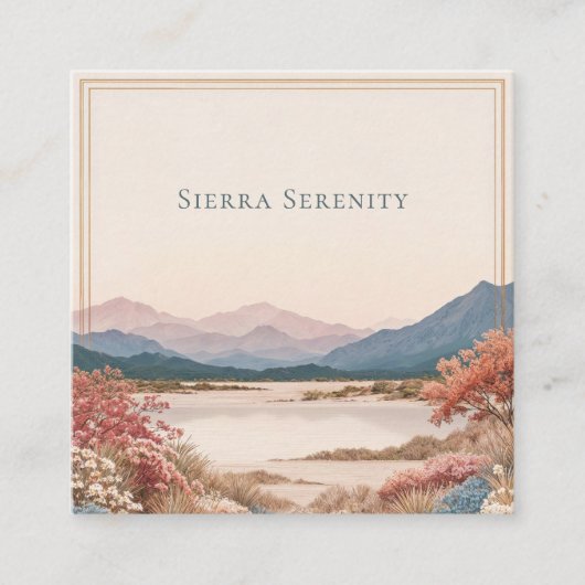 Serene Desert Bloom Landscape Gold Frame Rustic Vierkante Visitekaartje (Voorkant)