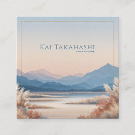 Serene Desert Pampas Grass Gold Frame Mountain Vierkante Visitekaartje