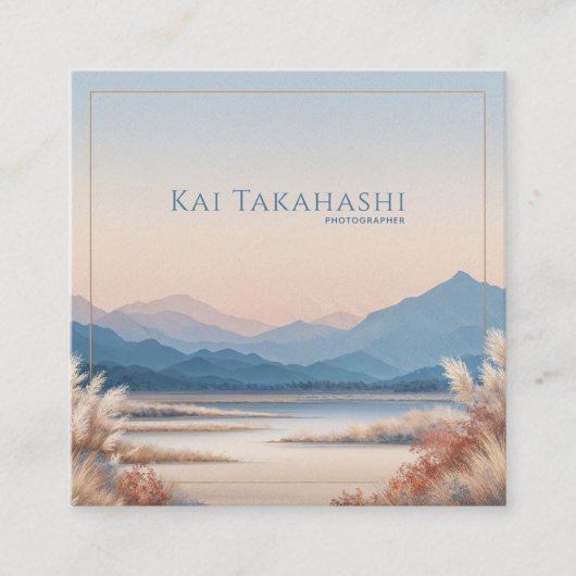 Serene Desert Pampas Grass Gold Frame Mountain Vierkante Visitekaartje (Voorkant)