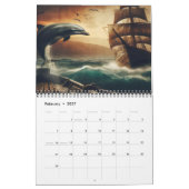 Serene dolfijnen op rustiek hout 2025 kalender (Feb 2027)