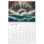 Serene dolfijnen op rustiek hout 2025 kalender (Jan 2027)