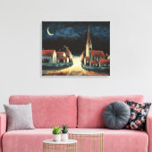 Serene dorp onder halve maan canvas (Insitu (Woonkamer))