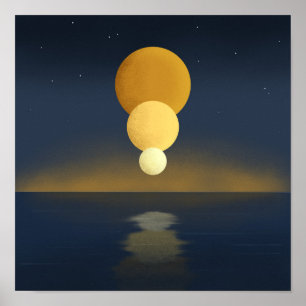 Serene Drievoudige Maanreflectie Poster