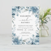 Serene Dusty Blue Botanical Floral Wedding Kaart (Staand voorkant)