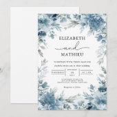 Serene Dusty Blue Botanical Floral Wedding Kaart (Voorkant / Achterkant)