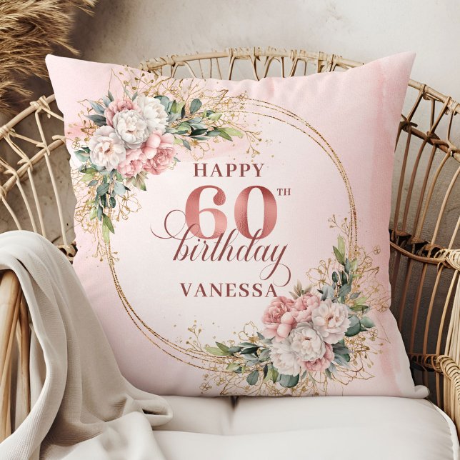 Serene Dusty Pink Eucalyptus Boho 60th birthday  Kussen (Serene Dusty Pink Eucalyptus Boho 60th birthday pillow)