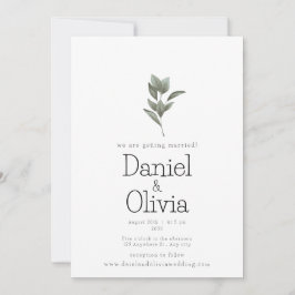 Serene eenvoud: witte en groene bloemenbruiloft kaart