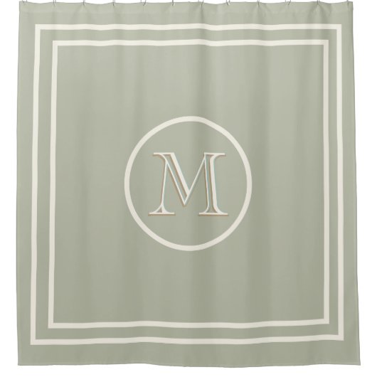 Serene Elegant Contemmodern Groen Monogram Douchegordijn (Voorkant)