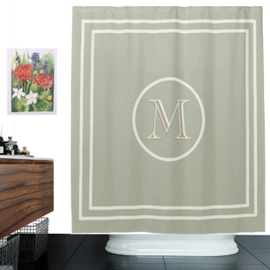 Serene Elegant Contemmodern Groen Monogram Douchegordijn