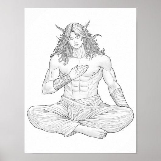 Serene Elf Warrior | Fantasy Anime Character Art Poster (Voorkant)