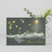 Serene en elegante vliegende vogels in het maanlic folie feestdagenkaart (Staand Voorkant)