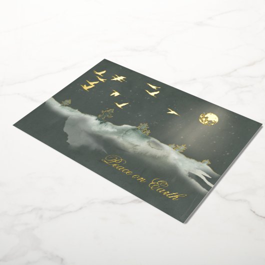 Serene en elegante vliegende vogels in het maanlic folie feestdagenkaart (Gedraaid)