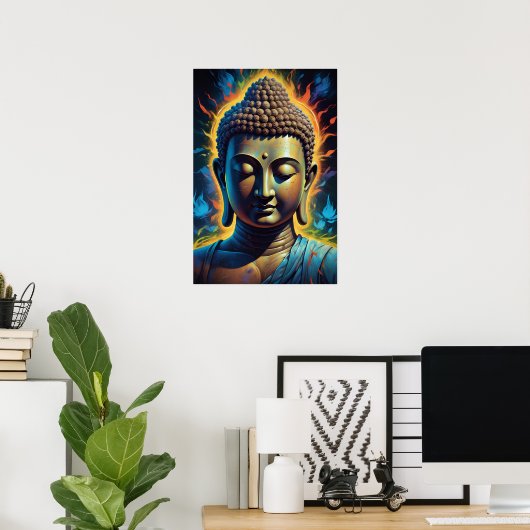 Serene en kalme Boeddha Portret Neon Art Poster (Thuiskantoor)