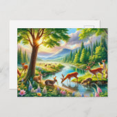 Serene Enchanted Forest met dieren Schilderen Briefkaart (Voorkant / Achterkant)
