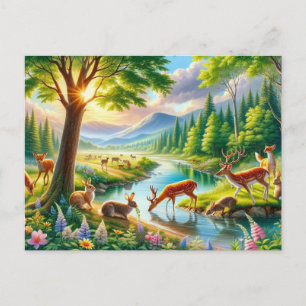 Serene Enchanted Forest met dieren Schilderen Briefkaart