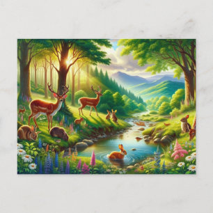 Serene Enchanted Forest met dieren Schilderen Briefkaart