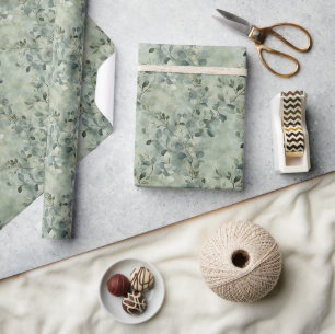 Serene Eucalyptus Branch Pattern op gedempt groen Cadeaupapier