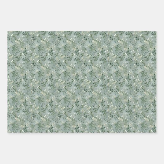 Serene Eucalyptus Branch Pattern op gedempt groen Inpakpapier Vel (Voorkant)