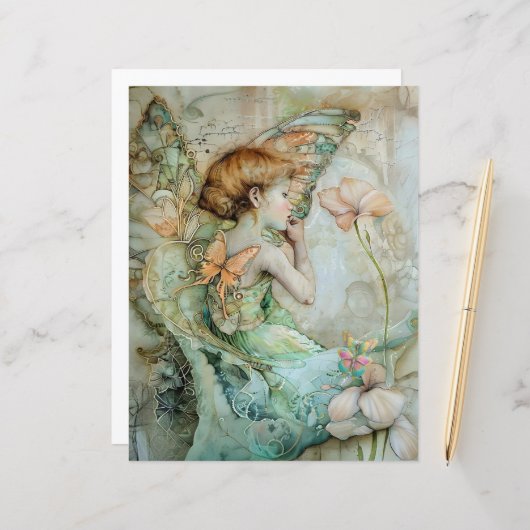 Serene Fairy A4 Advies Verjaardagskaart (Voorkant / Achterkant in situ)