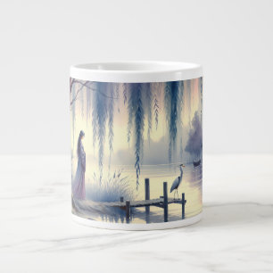 Serene Fantasie Meer met Wilg en Reiger Grote Koffiekop