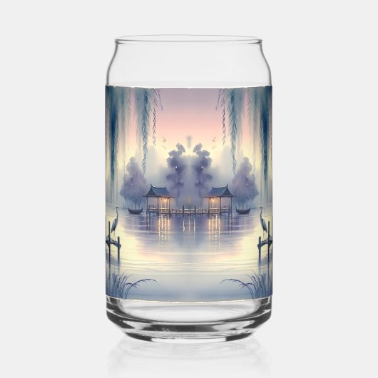 Serene Fantasy Lake met Willow en Heron Blikvorm Glas (Links)