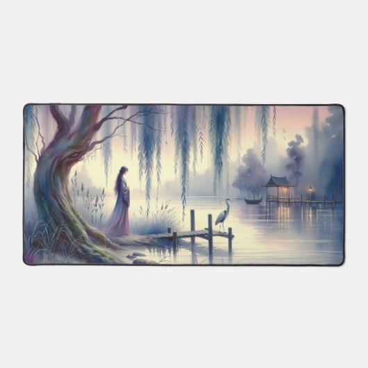 Serene Fantasy Lake met Willow en Heron Bureaumat (Voorkant)