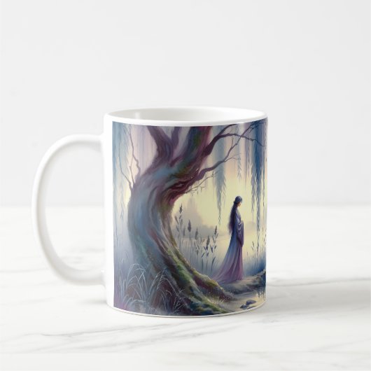 Serene Fantasy Lake met Willow en Heron Koffiemok (Links)