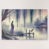 Serene Fantasy Lake met Willow en Heron Legpuzzel (Horizontaal)