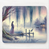 Serene Fantasy Lake met Willow en Heron Muismat (Voorkant)