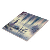 Serene Fantasy Lake met Willow en Heron Tegeltje (Zijkant)