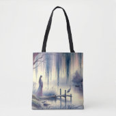 Serene Fantasy Lake met Willow en Heron Tote Bag (Voorkant)
