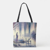 Serene Fantasy Lake met Willow en Heron Tote Bag (Achterkant)