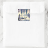 Serene Fantasy Lake met Willow en Heron Vierkante Sticker (Tas)