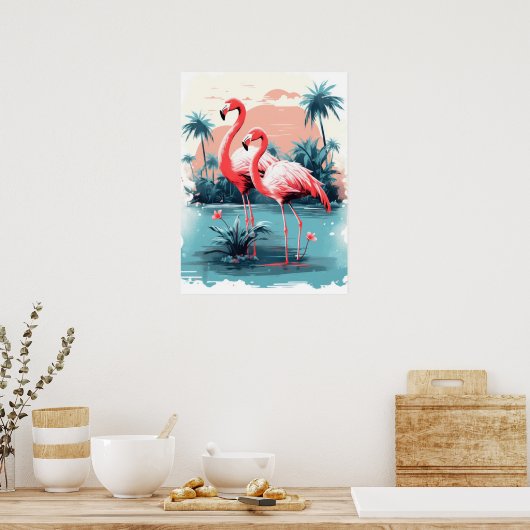 Serene Flamingo Paradise Poster (Keuken)