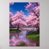 Serene Flow amidst Cherry Blossom Poster (Voorkant)