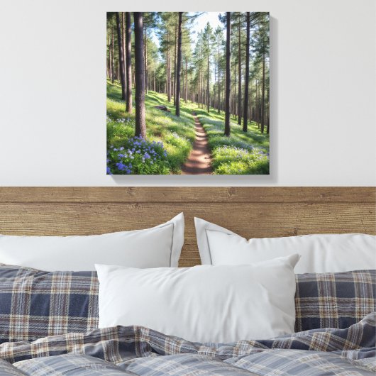 Serene Forest Path in het voorjaar Canvas Afdruk (Insitu (Slaapkamer))