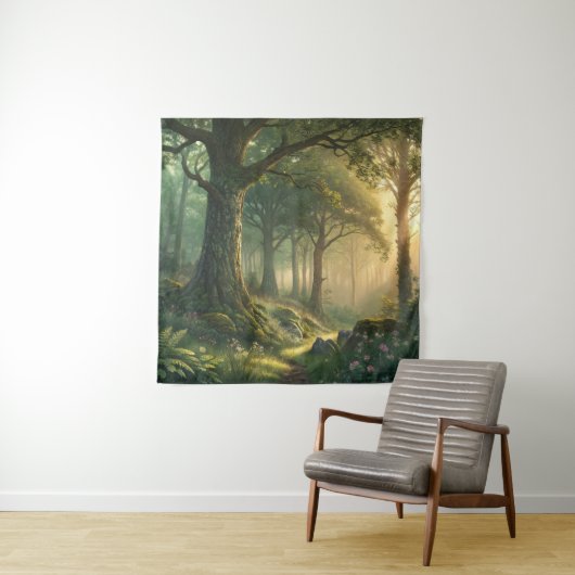 Serene Forest Scene Tapestry 57in Square Art Wandkleed (In situ)
