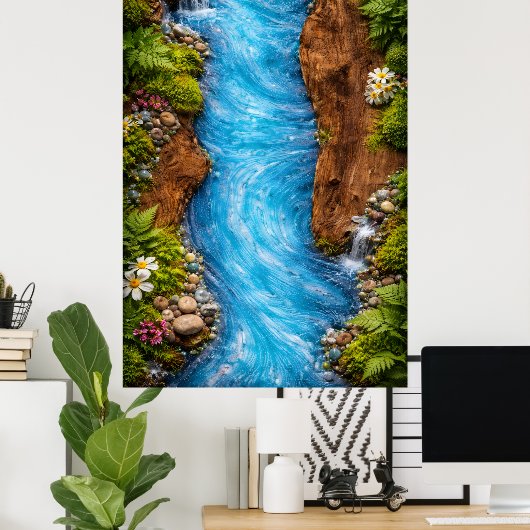 Serene Forest Stream Tranquil Nature Water Art Poster (Thuiskantoor)